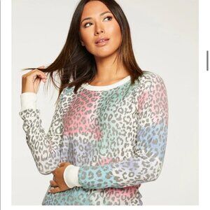 NWT Chaser Painted Leopard Cozy Knit Sweatshirt Size XS